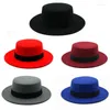 Berets Wolle Boater Flat Top Hüte für Frauen Filz Retro britischen Stil breite Krempe Fedora Hut Herbst Winter Jazz Cap klassische Bowler