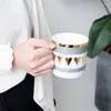 Canecas Creative Cerâmica Caneca de Leite Amor Star Stripe Padrão Chapeamento de Ouro Lidar com Copo Escritório Casa Café Chá Decoração de Casa