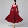 Stage Wear Lantern Rękaw Velvet Ballroom Dance Dress Women Black Red Tango Costume Prom Waltz Standard Dancing Sukienki DL11130