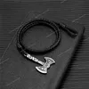 Norse Hatchet Multi-Layer Leather Armband Män Rostfritt stål Vikingar Axe armband Raven Amulet Självförsvar Handgjorda smycken Fashion Jewelrybracelets