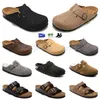 Tasarımcı Boston Clogs Sandalet Terlik Arizona Mayari Shearling Mules Cork Düz Moda Süet Süet Yaz Deri Slide Favori Plajı Günlük Ayakkabılar Kadın Erkekler