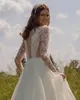 Incrível renda frisada vestidos de casamento decote em v profundo apliques vestidos de noiva mangas compridas uma linha tule lantejoulas vestido de novia