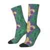 Erkek Socks Mardi Gras Mor Green Gold Fleur de Lis Kawaii Okul Karikatür Deseni