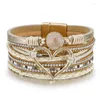 Bracelets de charme Bracelet en cuir de coeur d'amour en métal pour les femmes multicouche strass résine tressée Wrap Couple bijoux