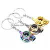 New Metal Turbo Keychain Sleeve Bearing Spinning Part Model Turbine Turbocharger Key Chain Ring 7 Colors Drop Delivery Dhcok