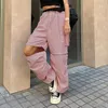 Vrouwen Broek Y2k Roze Cargo Gebonden Ruches Vrouwen Retro Lage Taille Baggy Zakken Harajuku Joggers 2023 Trekkoord Joggingbroek