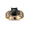 Anéis de casamento moda quadrado preto safira cz para mulheres amarelo banhado a ouro anel de pedra de aniversário acessório de joia