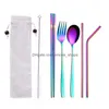 Arts And Crafts Colour 304 Stainless Steel St Spoon Chopsticks Combination Creative Titanium Plating Portable Tableware 7 Sets W9595 Dhoi4