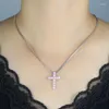 Collier ras du cou pour femmes, pendentif croix incrusté de zircone cubique, blanc, rose, à la mode, bijoux de fête