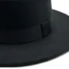 Berretti Cappello Fedora a tesa larga con nastro nero Cappelli a cilindro piatto per donna Cappellino jazz in feltro retrò stile britannico autunno inverno femminile