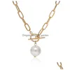 고딕 바로크 진주 펜던트 초커 목걸이 웨딩 펑크 큰 구슬 Lariat Gold Color Long Chain Necklaces Jewelry D Dhgarden otwfd
