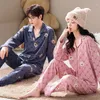 Vêtements de nuit pour hommes de haute qualité coton couples vêtements de nuit coréen mode cardigan pyjamas ensemble femmes et hommes correspondant homewear loungewear