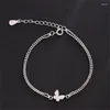 Link Bracelets Trendy Double Layer Chain Zircon Butterfly Charm Bracelet & Bangle For Women Girls Wedding Jewelry Gift SL314