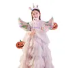 2023 Girls Pageant Dress Ball Gown Ruffled Flower Girls Birthday Party Dresses Halloween Children Dress Cosplay Shiny Angel Girl Kindergarten Performance Dress