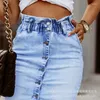 Skirts 2023 Womens Elastic Waist Button Denim Skirt For Women