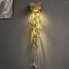 Vägglampa modern transparent kristallguld lyxig sconce ljus för vardagsrum sovrum trappgång kreativ ledning