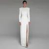 Civil Mono Side Slit Wedding Dress 2024 O-neck With Full Sleeve Floor Length Simple Bridal Gown For Woman Zip Back Vestidos De Noiva