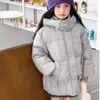 Down Coat S Thicken For Girls Hooded Jackets Håll varm medellängd Kläder Barnflicka Två falska bitar Kids 231027