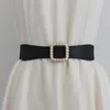 Pasy damski elastyczny pasek kwadratowy guziki Pearl dekoracja prosta sukienka w dół płaszcz SWEAT