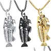 Ожерелья с подвесками из рыбьей кости, рыболовный крючок, в стиле панк, мужская звеньевая цепочка, 4 цвета, индивидуальные ювелирные изделия, модный подарок, подвески с доставкой, Dhsuq
