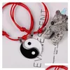 Bracelets de charme 2pcs Couple magnétique Tai Chi Yin Yang Bracelet Vintage Noir Blanc Rouge Corde réglable Pendentif à la main Bijoux Drop Deliv Dhcmq