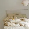 Bettwäsche-Sets, Baumwoll-Bettbezug-Set, garngefärbt, vertikal gestreift, Bettlaken, Kissenbezüge, gewaschen, atmungsaktiv