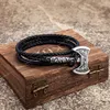 Norse Hatchet Multi-Layer Leather Armband Män Rostfritt stål Vikingar Axe armband Raven Amulet Självförsvar Handgjorda smycken Fashion Jewelrybracelets