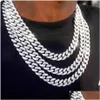 Tennis Graduated Iced Out Chain Hip Hop Necklace Charms Jewelry Gold Sier Color Rhinestone Cz Clasp Choker For Men Rapper Bling Long D Dhua9