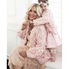 Family Matching Outfits Autumn and Winter Love Crochet Wool Ball Sweater Coat Round Neck Long Sleeve Buttonless Knitted Cardigan Parent child Wear 231027