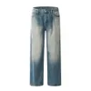 Streetwear Washed Retro Bleached Jeans Man Full Length Loose Straight Denim Wide Leg Pants Four Seasons