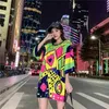 Urban Sexy Dresses BULOCHOVA Fashion Women Pullovers Print Sequins Straight Long T Shirt Dress Stage Nightclub Party Loose Mini Dresses 231027