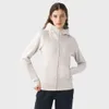 Sweat à capuche zippé longueur hanche LU-192 tenues de yoga hauts manteau de gymnastique brodé sweat à capuche de sport en molleton mélangé de coton sweat-shirts coupe classique veste pour femme haut à capuche