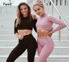 Kvinnor 2st. Sömlös yogasid Sportdräkt Gymkläder Träningskläder Långärmad gym Crop Top High midja Leggings Fitness Sports Wear6328528