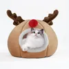 Kennels kedi yuvası Benzersiz elk şekil rahat çadır evcil hayvan uzun peluş köpek sepeti yastık çöp kulübesi Noel hediyeleri ev