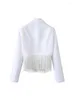 Costumes pour femmes Femmes 2023 Mode Bouton unique Recadré Blanc Blazer Manteau Vintage Manches longues Poches Femme Vêtements de dessus Chic Tops