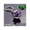 Porte-clés Longes 12 Constellation Boule de verre lumineuse Pendentif Zodiac Porte-clés Glow dans le porte-clés sombre Hommes Femmes Anniversaire G Dhhzp