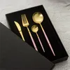 Dinnerware Sets Gold Cutlery Set 304 Stainless Steel Chopsticks Butter Knife Dessert Spoon Dinner Fork Tea Ice Tableware