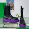 Designer-Damen-Reifenstiefel aus echtem Leder, Kristall, für den Außenbereich, Martin-Stiefeletten, modische, rutschfeste Plateaustiefel, grüne Sohle, Gummi, rund, dreifach schwarz, Ebenholz-Stiefelschuhe