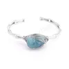 Natuursteen Manchetarmbanden Dames Zilver Kleur Draadgewikkeld Onregelmatige Ruwe Amethisten Aquamarijn Kristal Healing Bangle