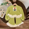 Kläder sätter 2023 Spring Autumn Söta flickor Sweet Flower Patch Ruffle Edge Top Pants Two Piece Children Fashion Suits