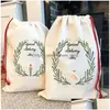 Decorações de Natal DIY Personalizado Sublimação Impressão Fina Linho Sacos de Presente Bolso Dstring Santa Sacks Bag Drop Delivery Home G Dhyfa