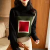 Women's Sweaters Jumper Real 2023 Winter High Neck Cashmere Sweater Geometric Pattern Wool Women Loose Lazy Thick Color Matching Jacquard