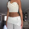 Pantalon de deux pièces pour femmes Sexy Crop Tricoté Crochet Ensemble Tenues 2023 Automne Hiver Femmes Vêtements Élégant Pull Au Crochet Côtelé 2 Pantalon