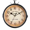 Horloges murales Classique Rétro Double Face Horloge Européenne Antique Style Batterie Alimenté Rond Suspendu Pour Jardin Décor À La Maison