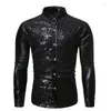 Stage Wear Argento metallizzato paillettes Glitter Camicia da uomo 2023 Anni '70 Disco Party Costume di Halloween Chemise Homme Performance maschile