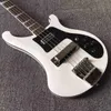 Custom 4 Strings Rick Slivery Hardware 4003 Electric Bass Guitar Black Pickguard in White