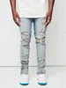 Mäns jeans Herrens sida Slit Zipper Mäns målar Slim Fit Cotton Ripped Denim Pants High Street Fashion Kne Autrasion Light Blue Jean