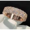 Luxury Style Two Rows Moissanite Diamond Ring Sterling Silver Full Iced Out Rose Gold Eternity Wedding
