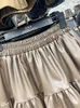 Skirts Korean Fashion Mini Skirt Woman Elastic High Waist Cake A-line Patchwork Female Leather Women Clothing Drop