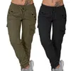 Kvinnor Pants Women Solid Cargo Multicolor Stretch Casual Suning DrawString High midje Bottoms Trousers Fitness Tracksuit